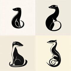 A sleek, minimalist weasel design highlighting agility and cleverness with bold outlines and smooth curves.