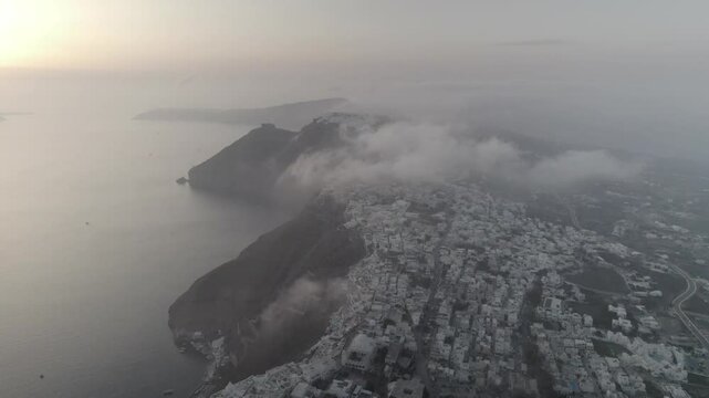 Flying through clouds high above Santorini 4k drone footage Dlog 10 Bit ungraded