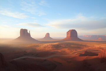 Naklejka premium Sunny Day in Monument Valley with Iconic Red Rock Formations and Vast Desert Landscape