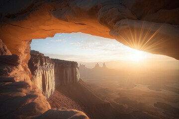 Sunburst Through Mesa Arch at Sunrise in Canyonlands National Park, Utah