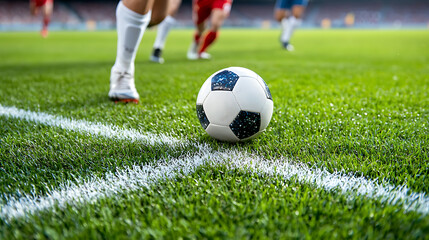 Fototapeta premium Soccer players strategically execute corner kick techniques outdoors