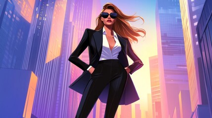 Confident Woman in Urban Setting with Sunglasses