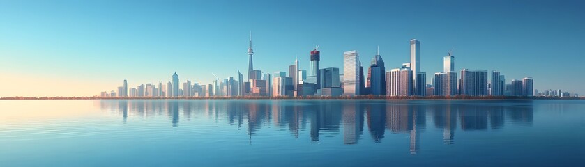 Obraz premium Toronto Skyline Reflected in Lake Ontario at Sunrise