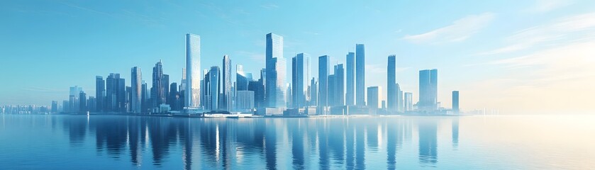 Naklejka premium Modern Skyscrapers Reflected in Calm Water