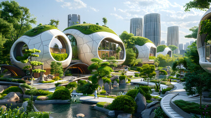 Future city with green gardens everywhere