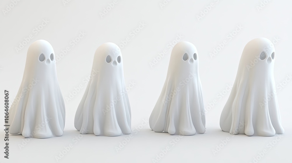 Poster four ghost models displayed in a clean simple setting generative ai