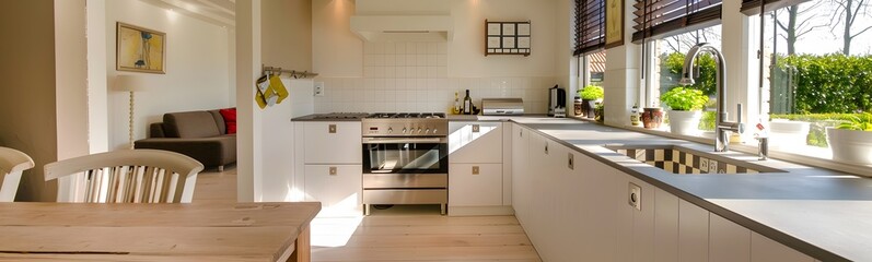 Kitchen interior modern home white room bright house design furniture. Wood kitchen interior modern counter background light countertop minimal apartment wall decor luxury contemporary clean empty. 