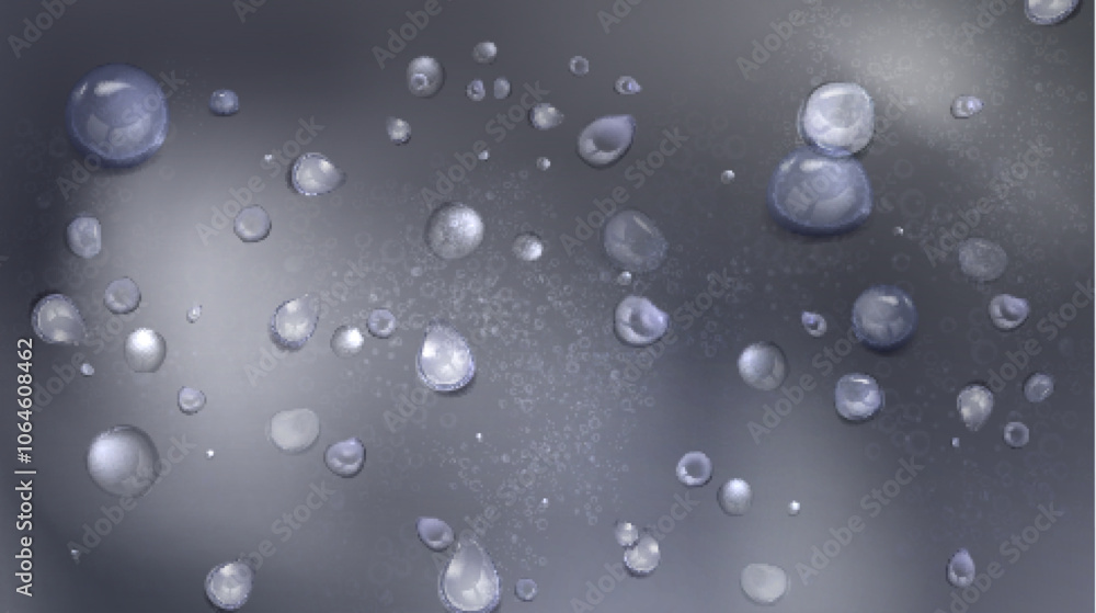 Poster water droplet background. dew splash on window glass vector. 3d realistic raindrop texture or shower