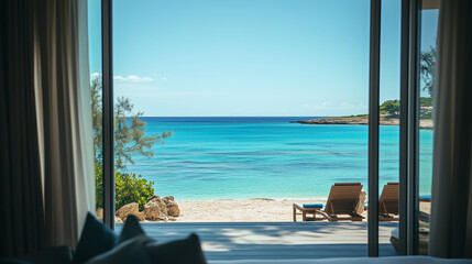 View from a hotel room beach in the background