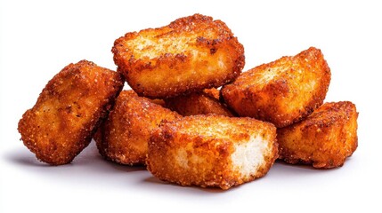 A photostock of kitchen croutons on a white background, crunchy and appetizing.
