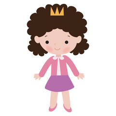 Cute little princess girl  vector cartoon flat style illustration