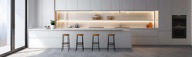 Kitchen interior modern home white room bright house design furniture. Wood kitchen interior modern counter background light countertop minimal apartment wall decor luxury contemporary clean empty. 