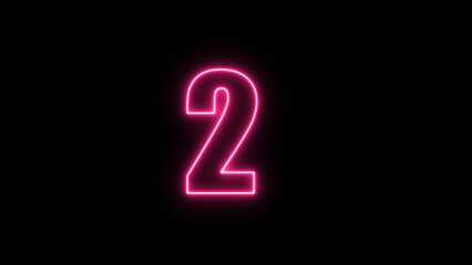 Neon number  with alpha channel, the best digital symbol, 3d render, Education concept.Glowing Alphabet Letter of neon number