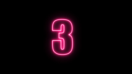 Neon number  with alpha channel, the best digital symbol, 3d render, Education concept.Glowing Alphabet Letter of neon number
