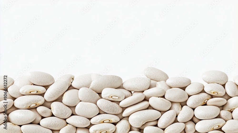 Poster piles of white beans arranged neatly against a clean background generative ai