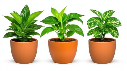 Obraz premium A photostock of potted plants on a white background, fresh and vibrant.