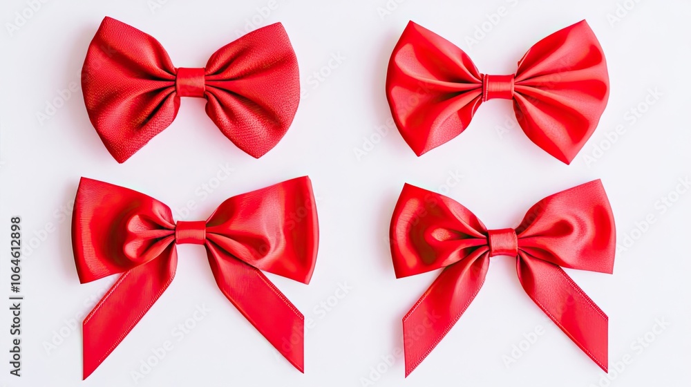 Aufkleber bright red bows with diagonal ribbons arranged on a white background generative ai