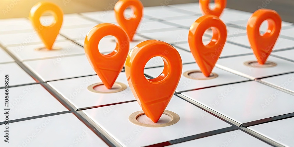 Aufkleber bright orange location pin icon set for navigation and geographic information on square background
