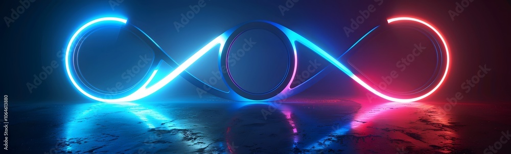 Poster neon symbol loop sign light background 3d line abstract infinite glow digital blue shape concept ico