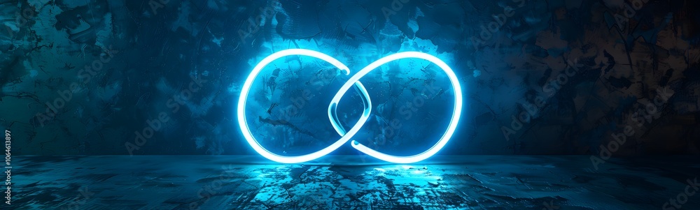 Poster neon symbol loop sign light background 3d line abstract infinite glow digital blue shape concept ico