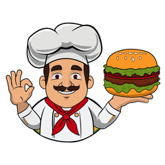 Chef Presenting a Delicious Hamburger with an Oki in Hand