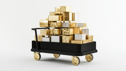 Luxury Paper boxes parcel in a trolley,concept shopping online and service home delivery,black friday,Shopping cart supermarket with boxes,Sales of products,goods through online trading platforms.
