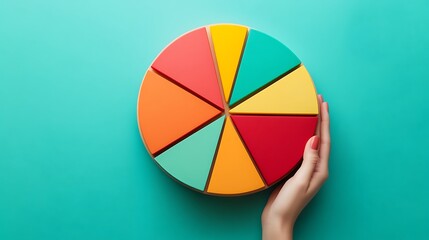 Obraz premium Colorful Circular Chart With Hand on Turquoise Background