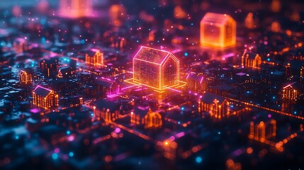 Obraz premium University campus glowing data streams and security shields connecting classrooms and offices representing secure campus networks