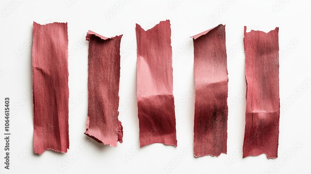 Poster torn red paper strips arranged on a clean white background generative ai
