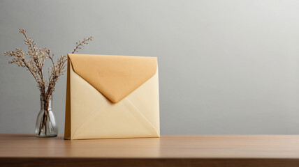 paper envelope on a table, home office concept, copy space