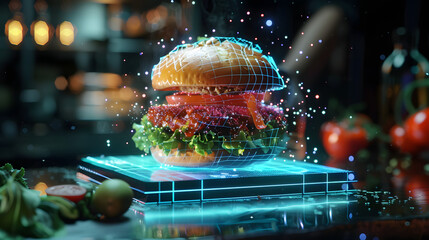 Futuristic holographic food delivery app