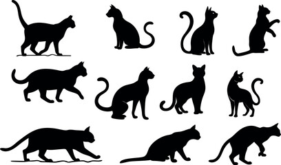 solated Cat Silhouette Vector Set
