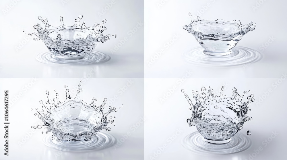 Poster captivating water droplets splashing in a bowl at daytime generative ai