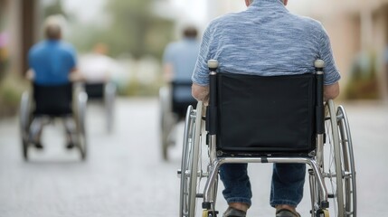 Group of individuals in a wheelchair race, dynamic perspective, group, member, individual, ,