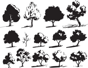 Set Trees. Hand drawn vector illustration