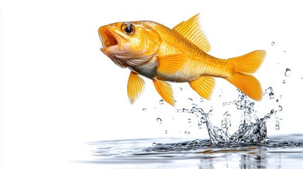 A photostock of a fish jumping out of water in a lake, vibrant and dynamic.