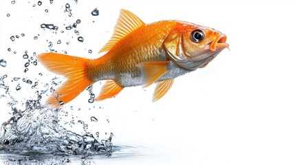 A photostock of a fish jumping out of water in a lake, vibrant and dynamic.