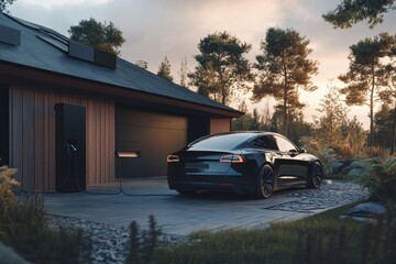 Fototapeta premium EV car charging at home.