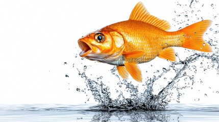 A photostock of a fish jumping out of water in a lake, vibrant and dynamic.