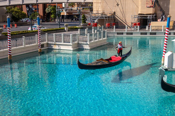 The tourist gondolas at The Venetian on the Las Vegas Strip in Paradise, Nevada, United States .