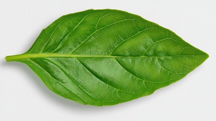 Obraz premium A photostock of a fresh basil leaf on a white background, green and natural.