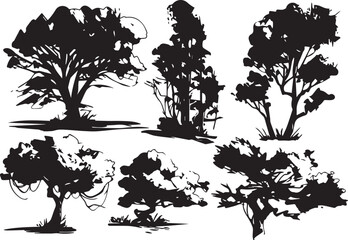 Set Trees. Hand drawn vector illustration