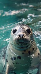 Fototapeta premium Close Up Portrait of a Harbor Seal in the Water