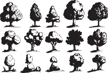 Set Trees. Hand drawn vector illustration