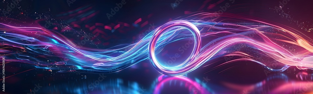 Poster neon symbol loop sign light background 3d line abstract infinite glow digital blue shape concept ico