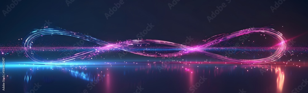 Poster neon symbol loop sign light background 3d line abstract infinite glow digital blue shape concept ico
