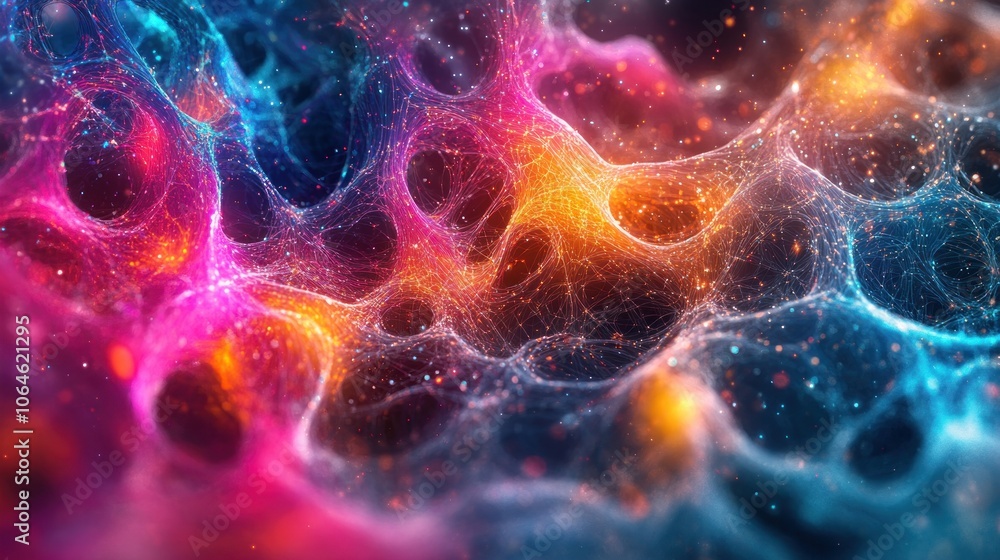 Aufkleber abstract colorful network of glowing lines and particles.