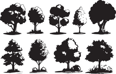 Set Trees. Hand drawn vector illustration	