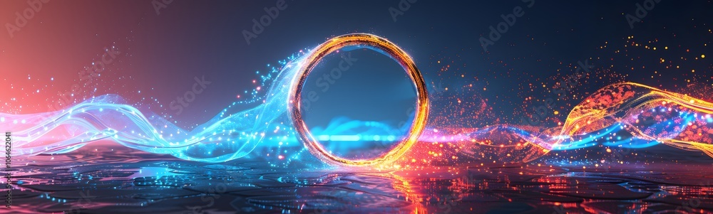 Poster neon symbol loop sign light background 3d line abstract infinite glow digital blue shape concept ico