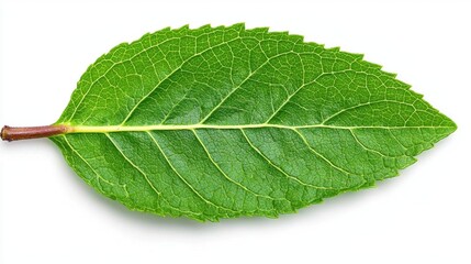 Obraz premium A photostock of a green mint leaf on a white background, fresh and isolated.